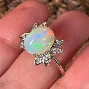 NWT Natural Opal 11X9mm Ring with CZ Accents in 925 Sterling Silver Size 9